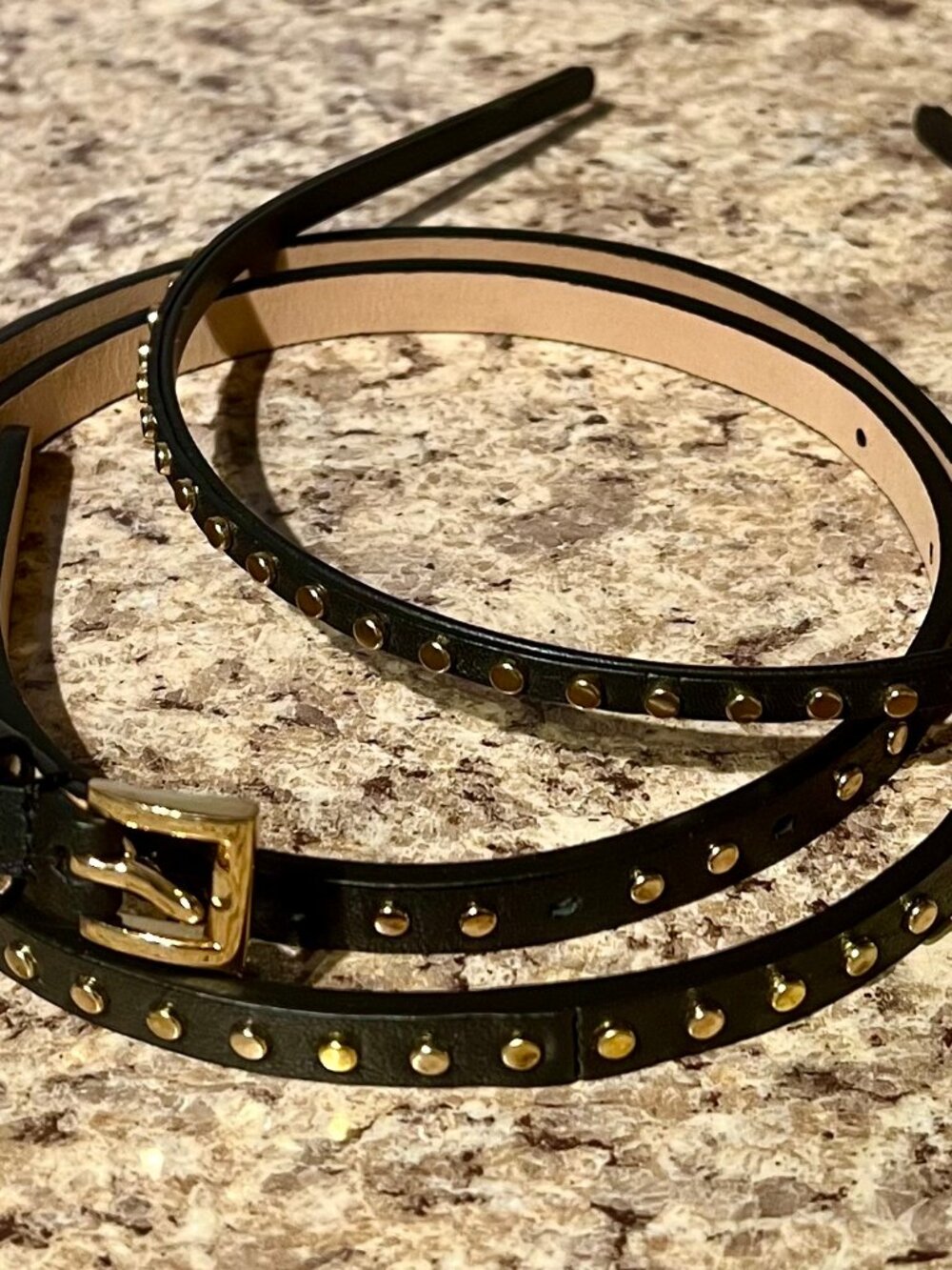 *NEW* {J.CREW} Women’s Gold Studded Black Leather Belt-Headband Set (Size Small)